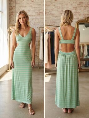 Ocean Drive Mint Striped Cutout Maxi Dress